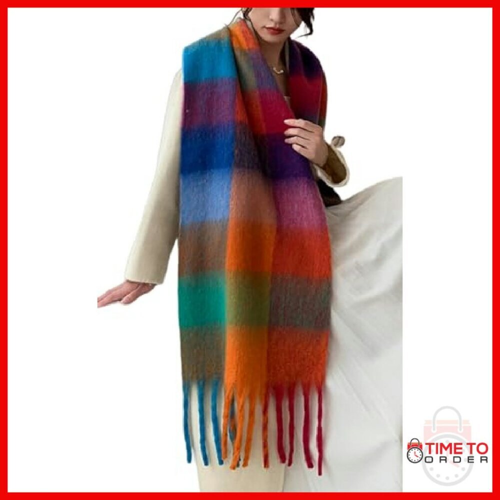Extra Large Thick Winter Scarf Shawl Blanket Wrap Soft Warm Plaid - Picture 4 of 8